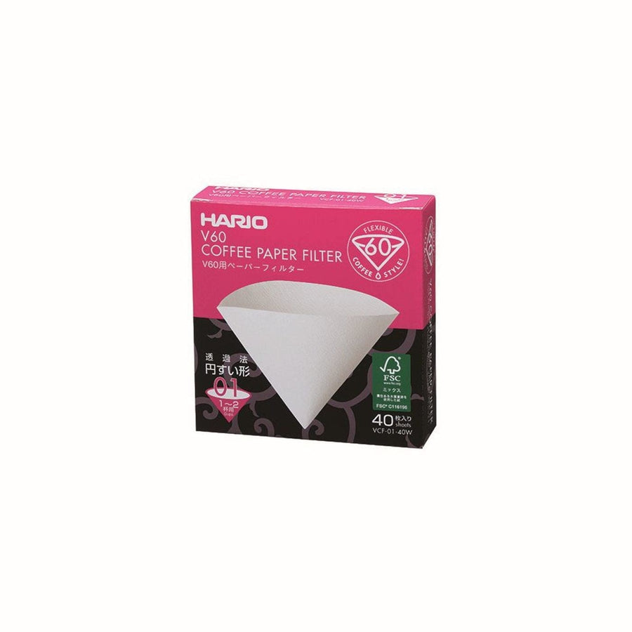 Hario V60 Filter Papers – Size 01 – White (40-Pack Boxed)